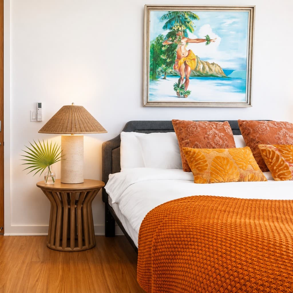 Tropical bedroom with hula art